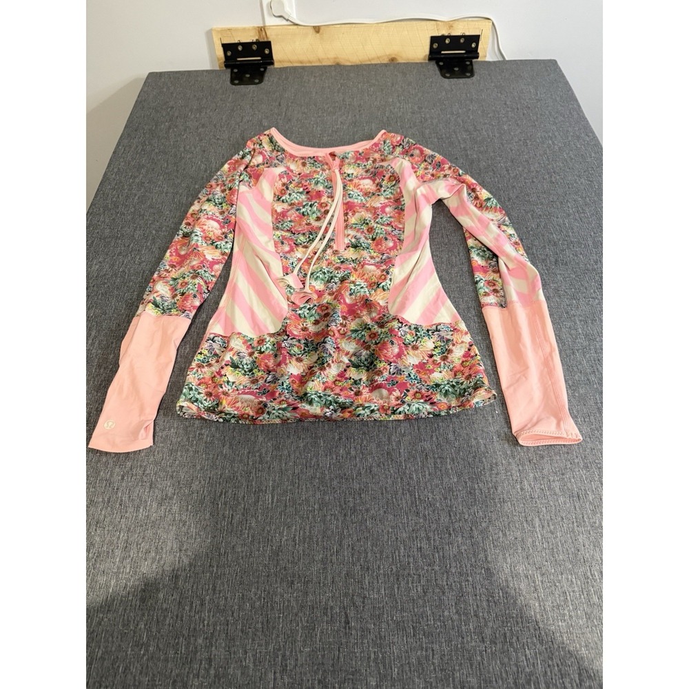 Lululemon SHANTI SURF Rash Guard Long Sleeve Swim Top FLOWABUNGA CORAL WOMEN M